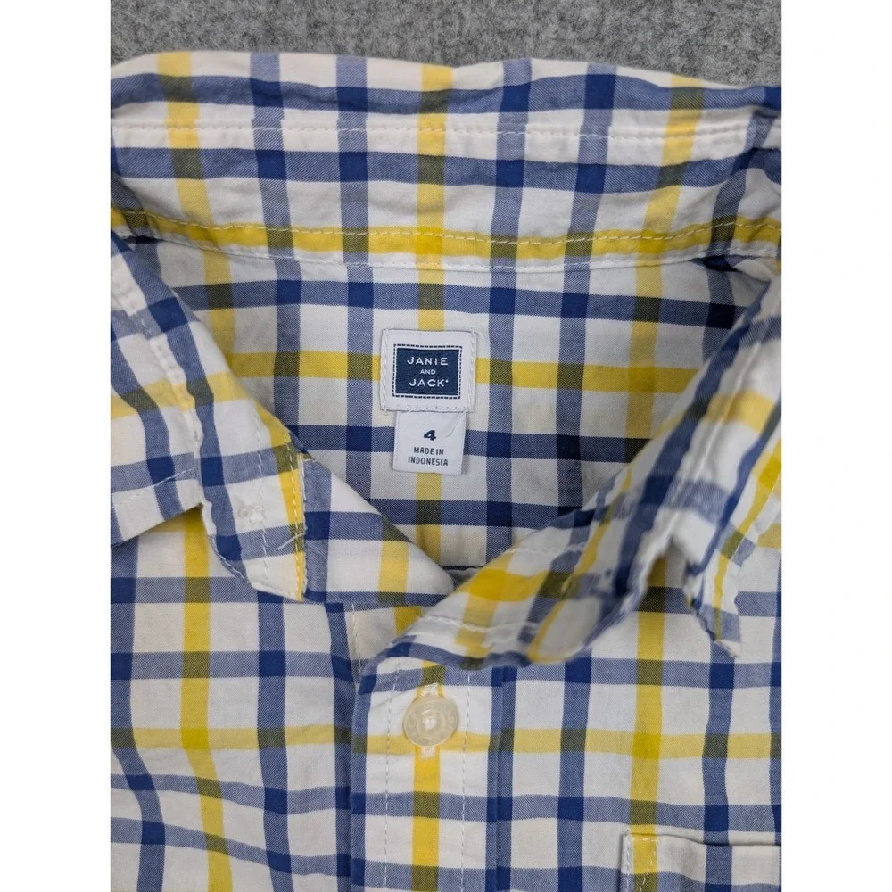 Janie and Jack Boys‎ Blue Yellow Plaid Button Down Shirt Long Sleeve Size 4